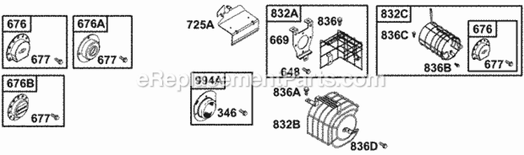 Muffler Groups 2 Diagram and Parts List for  Briggs and Stratton Engine